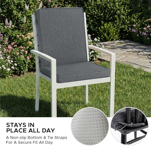 Image of Outdoor Chair Cushions, Water-Resistant & Fade-Resistant, Patio Furniture Lawn Dining Chair Seat Replacement with Mid Back, Ties Zipper, Removable Cover, 18 x 16.5 Inch, Set of 4, Dark Grey