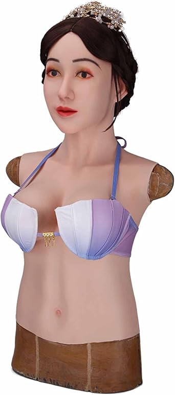 Realistic Silicone Head Mask Female Face with Silicone Breastplate for Crossdressing Transgender Halloween Costume