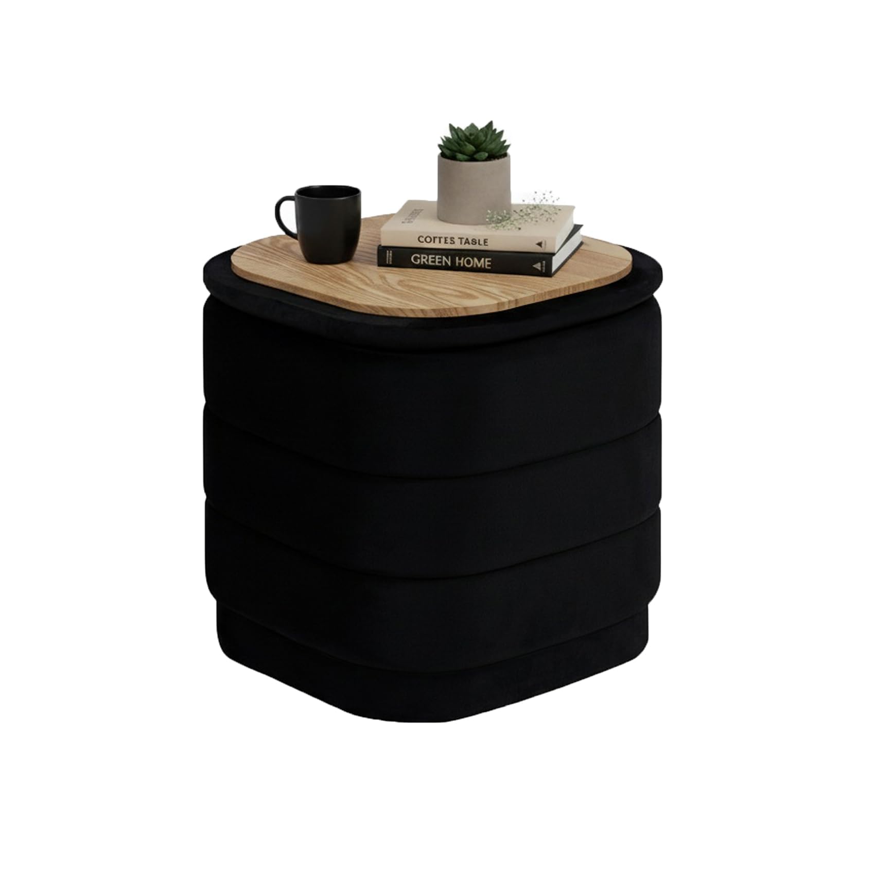 Bonlife otomana con Espacio de Almacenamiento, reposapiés Plegable con Mesa, reposapiés, reposapiés para salón, Dormitorio, Pasillo, Terciopelo Negro, 38 x 38 x 38 cm