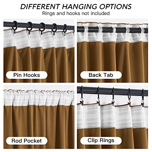 Image of RYB HOME Gold Brown Velvet Curtains 63 inches Length with Hook Belt | Soft Fabric, Room Darkening, Thermal Insulated, Luxurious Home Decor, Drapes for Living Room Bedroom, W42 x L63, 2 Panels