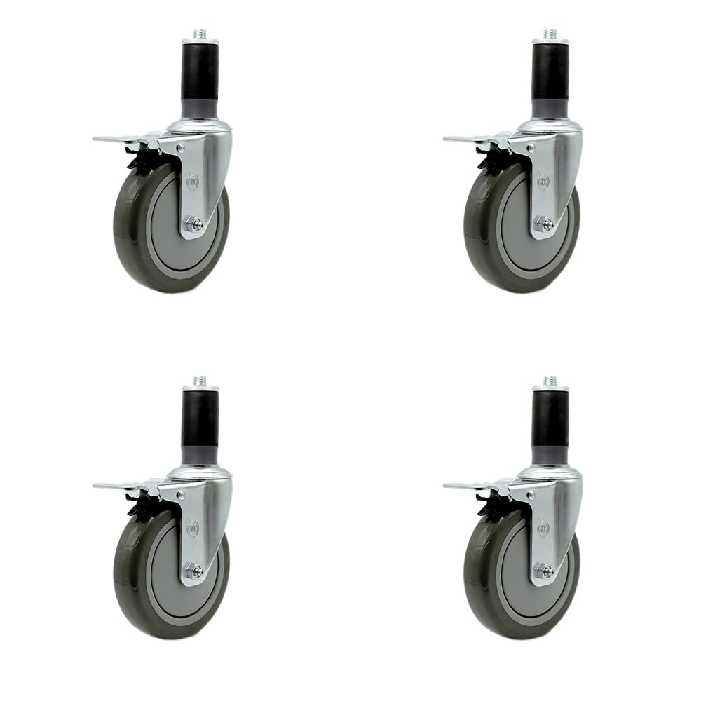 Regency Work Table and Equipment Stand Replacement Total Locking Caster Set – 5 Inch Gray Polyurethane Wheel - 4 Swivel Casters - Set of 4 - Service