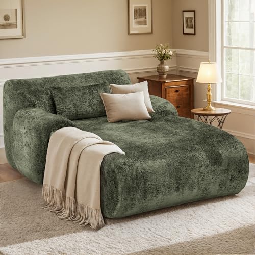 Image of 66 Inches Oversized Chaise Lounge Indoor, No Assembly Required Single Sleeper Sofa Chair with Lumbar Pillow, Upholstered Boneless Sofa Bed for Living Room, Bedroom
