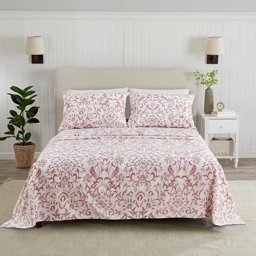 Image of Great Bay Home Twin Size Floral Microfiber Sheet Set - 3-Piece Ultra-Soft, Brushed Bedding Sheets & Pillowcases - Wrinkle Free, Comfortable, All-Season Bed Sheets (Watercolor Flowers - Desert Rose)