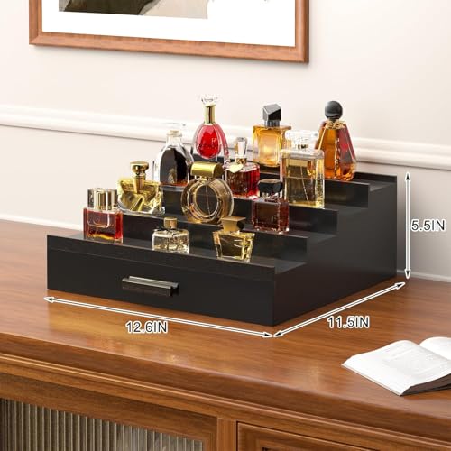 Wooden Cologne Organizer for Men 4 Tier of Elevated Cologne Display Shelf with Drawer Storage Perfume Organization and Storage Display Risers,Great Gift for Man (Black) by Sephyroth - Used condition - Image 3