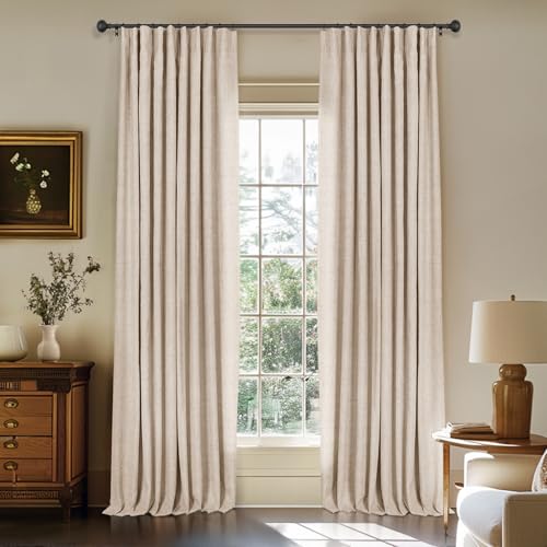 Image of INOVADAY 100% Blackout Curtains for Bedroom, Black Out Curtains 84 Inch Long, Clip Rings Linen Blackout Drapes, Thermal Insulated Room Darkening for Living Room, 2 Panels - Oatmeal,W50xL84