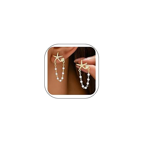 Starfish Earrings for Women Gold Sea Shell Earrings Summer Beach