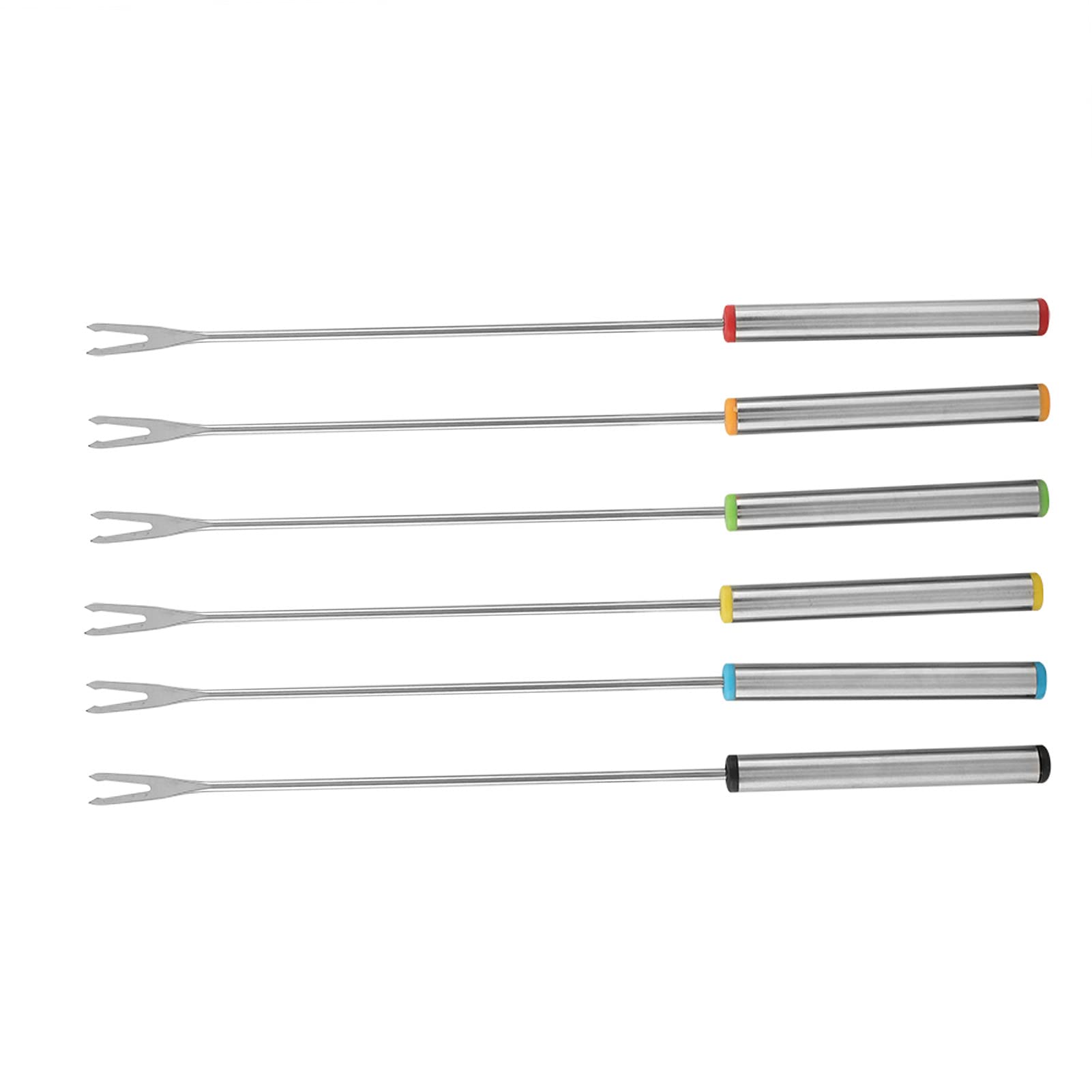 StainlSteel Fondue Forks, Colored Coding for Easy Differentiation, Set of 6, 9.5 Inches in Length, Ideal for Cheese, Chocolate, Fruits, and Fondue