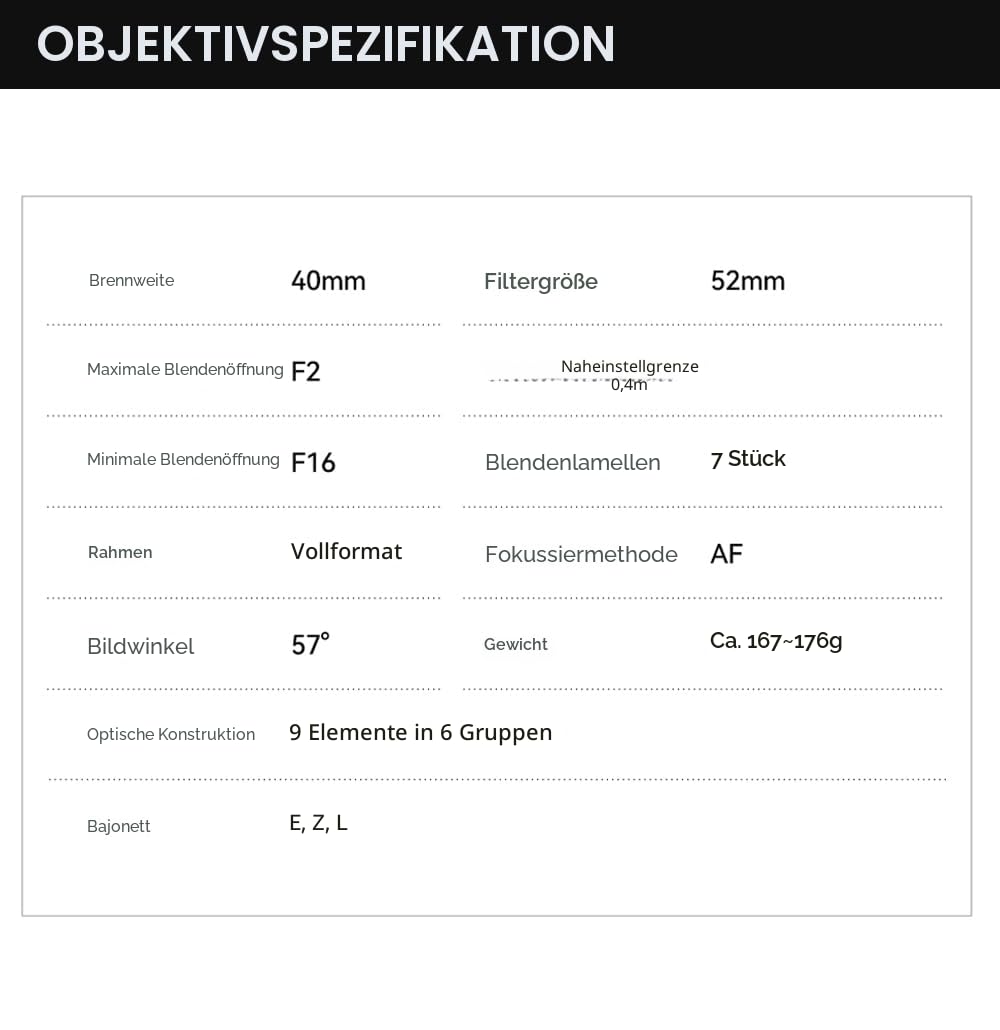 TTARTISAN AF 40mm F2 Kameraobjektiv Vollformat Autofokus Leichtes Walk-around-Objektiv (für Sony E)