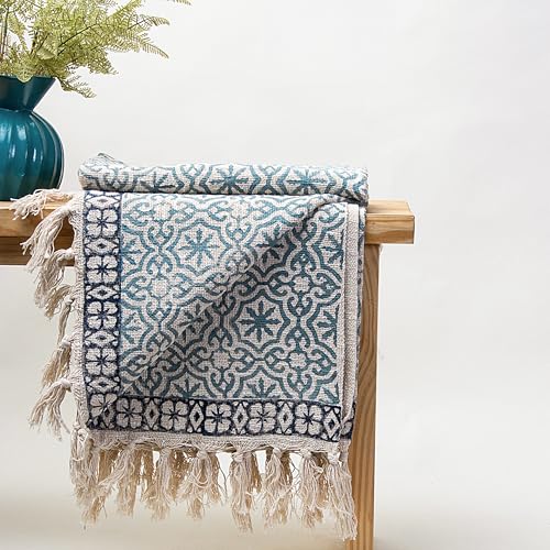 Image of Cotton Hand Block Printed Throw Blanket for Sofa, Bed, Couch, Muti Purpose Uses 50X60 Inches (Multi-Color 01)