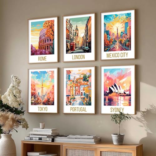 Image of kotart City view wall art Decorative Hanging frames for Living Room | Bedroom | Office | Gift | Decoration Home | Painting Decor (Pack of 6 Multicolor) (14X20 Inch, G)