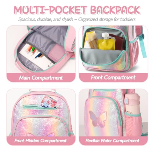Image of Toddler Backpack for Girls 2-4,Preschool Kindergarten Butterfly Backpacks,Small Backpack for Kids,Toddler Bookbag with Chest Strap
