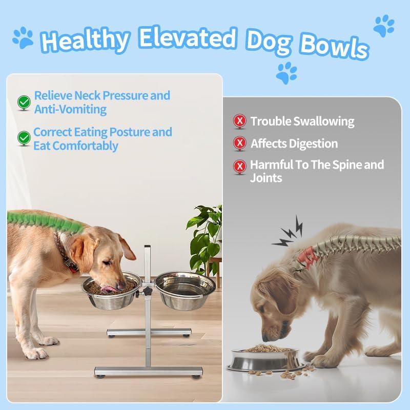 RvPaws Stainless Steel Double Diner Food Adjustable Bowl Stand for Dog H Type (Large) 2800 ML Each Bowl 1