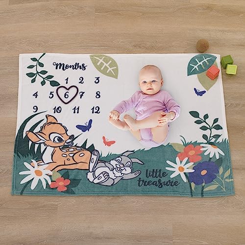 Image of NoJo Disney Bambi White and Green Little Treasure Super Soft Photo Op Milestone Baby Blanket