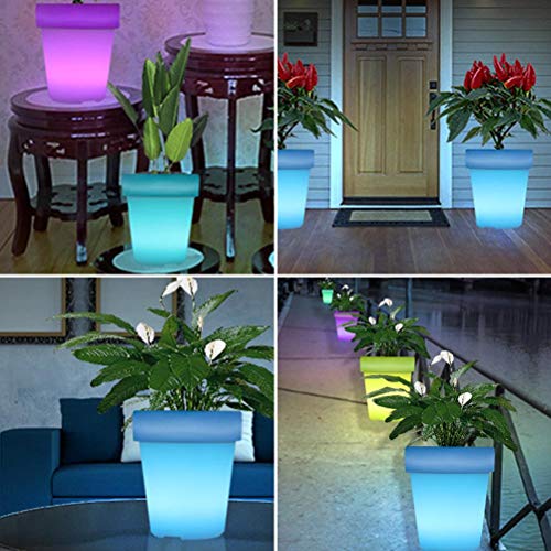 Qcwwy Pot de Fleur Lumineux à Led, Jardinière éclairée en ABS étanche, Lumière Rechargeable et Télécommandée pour la Maison, le Jardin et le Balcon,...