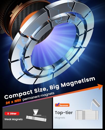 Image of Jononser Magnetic Car Phone Mount,Zinc Alloy Foldable Holder with Strong Nano-Gel Adhesion & N52 Magnet, 360 Adjustable Dashboard /Windshield Phone Holder for iPhone 17 /16 /15 /14 /13 /12,Golden Orange