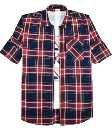 Image of CAVIO Boys Checkered Casual Dark Blue Regular Fit Shirt | Pack of 1 | I580028-P