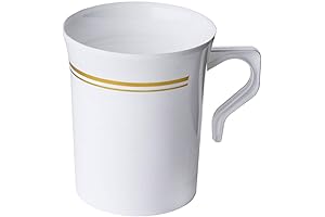 BloominGoods Premium Disposable Plastic Tea Cups with Gleaming Gold Trim (50-Pack of 8 oz. Capacity)