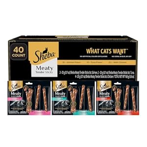 Sheba Meaty Tender Sticks Soft Cat Treats with Chicken, Tuna Flavor, and Salmon Flavor, 0.14 oz., 40 Count