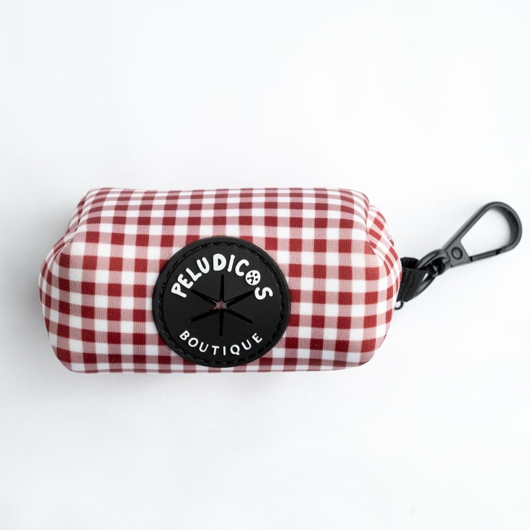 Pack Arnés,Correa y Portabolsas Granate para Perro Ajustables de Neopreno – Diseño Vichy, Cómodos y Resistentes – 5 Tallas
