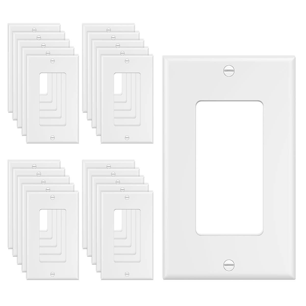 MLLIZH 20-Pack 1-Gang Wall Plate Decorator Switch Cover Receptacle Outlet Cover Plates for Light Switches, Dimmers, GFCI, Receptacle, USB Outlet,