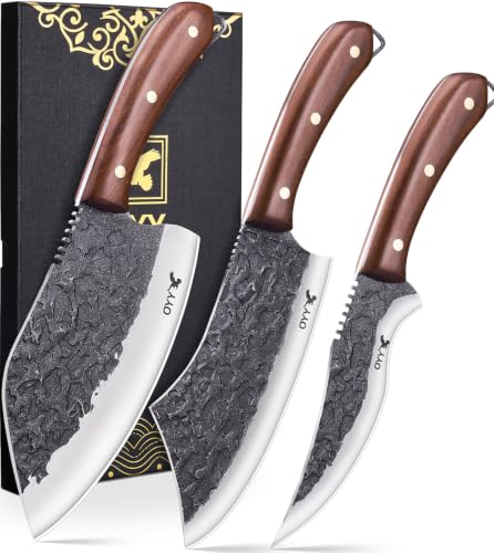 3PCS Hand Forged Butcher Knife Set, Meat Cleaver Chef Knife & Boning Knife - image 1