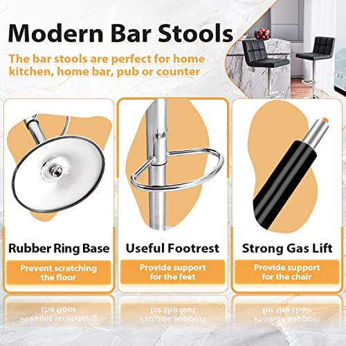 Image of GUNJI Bar Stools Modern PU Leather Adjustable Barstools with Back Armless Hydraulic Kitchen Counter Height Swivel Bar Stool Set of 2 (Black) (1, White, Square)