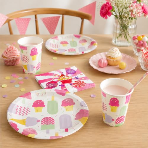 Image of Rozi Decoration 30 Pcs Ice Cream & Candy Theme Party Supplies - Includes 10 Dessert Plates, 10 Paper Cups, 10 Napkins - Fun & Colorful Birthday Party Tableware Set | Ice Cream Theme Birthday Supplies