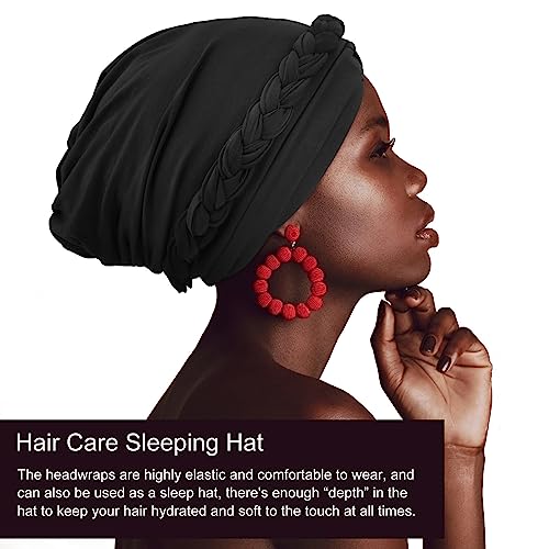 Image of DRESHOW Turban Pre-Tied Twisted Hat Thread African Head Wraps for Black Women Chemo Cancer Cap Braid Hair Cover