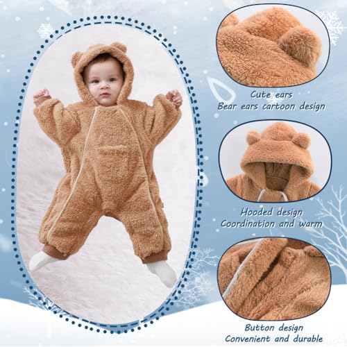 Newborn Baby Bear Outfit Suit Girls Boys Fleece Jumpsuit Romper Hooded Coat Winter Clothes Outwear Snowsuit4
