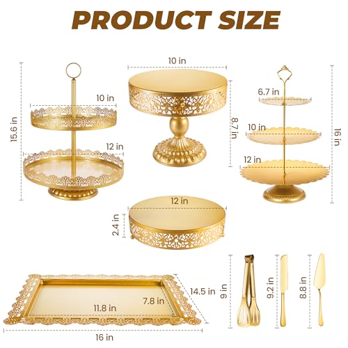 Gold Cake Stand Metal Dessert Table Display Set Tiered Cupcake Holder Fruit Candy Donut Plate Serving Tower Tray Platter (Gold) - Image 4