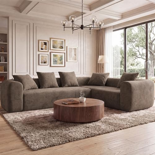 Image of Claiks 106 inch Cloud Boneless Couch, Right Chaise Sofa, Light Grey