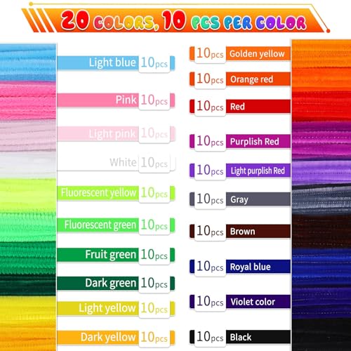 Image of Hssugi Pipe Cleaners, 200PCS Pipe Cleaners Craft Supplies Multi-Color