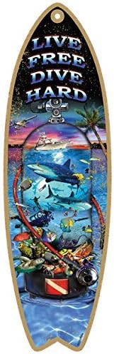 Live free dive hard 5 x 16 Surfboard Wood Plaque featuring the artwork of Michael Messina