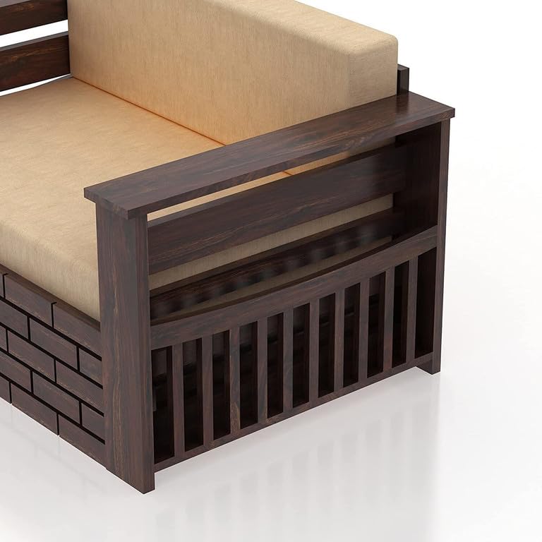 Image of Solid Sheesham Wood Sofa Cum Bed 2 Seater | Wooden Foldable Double Bed for Living Room with Headboard & Storage | Bed Cum Sofa with Mattress for Bedroom Furniture (Walnut Finish)