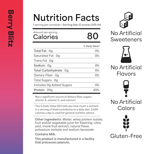 Image of Vertical Protein New Formula Berry Blitz Ready to Drink w / 20g of Whey Isolate, Clear Post Workout Recovery Drinks, No Artificial Sweeteners, Low Calorie, Pack of 12 Protein Water Drinks