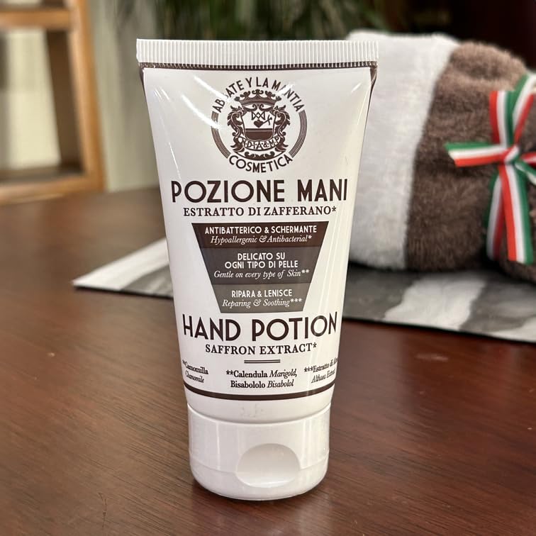 Eliksir dłoni – krem do naprawy uszkodzonej skóry – antybakteryjny, łagodzący i ochronny – z szafranem, rumiankiem i shea, 75 ml, wyprodukowano we Włoszech