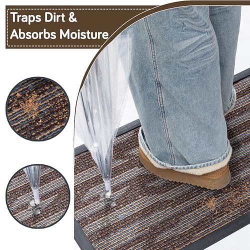 Image of HOKIPO Welcome Door Mat for Home - Big Size Entrance Mat, 75x45 cm, Brown Terrain Stripes (AR-6506)