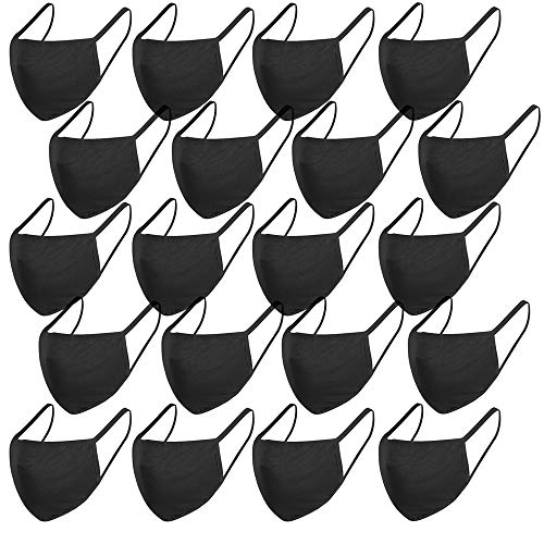 Fashion Black Face Coverings Protective, Face Shield Reusable Washable Cotton Fabric (20PCS)
