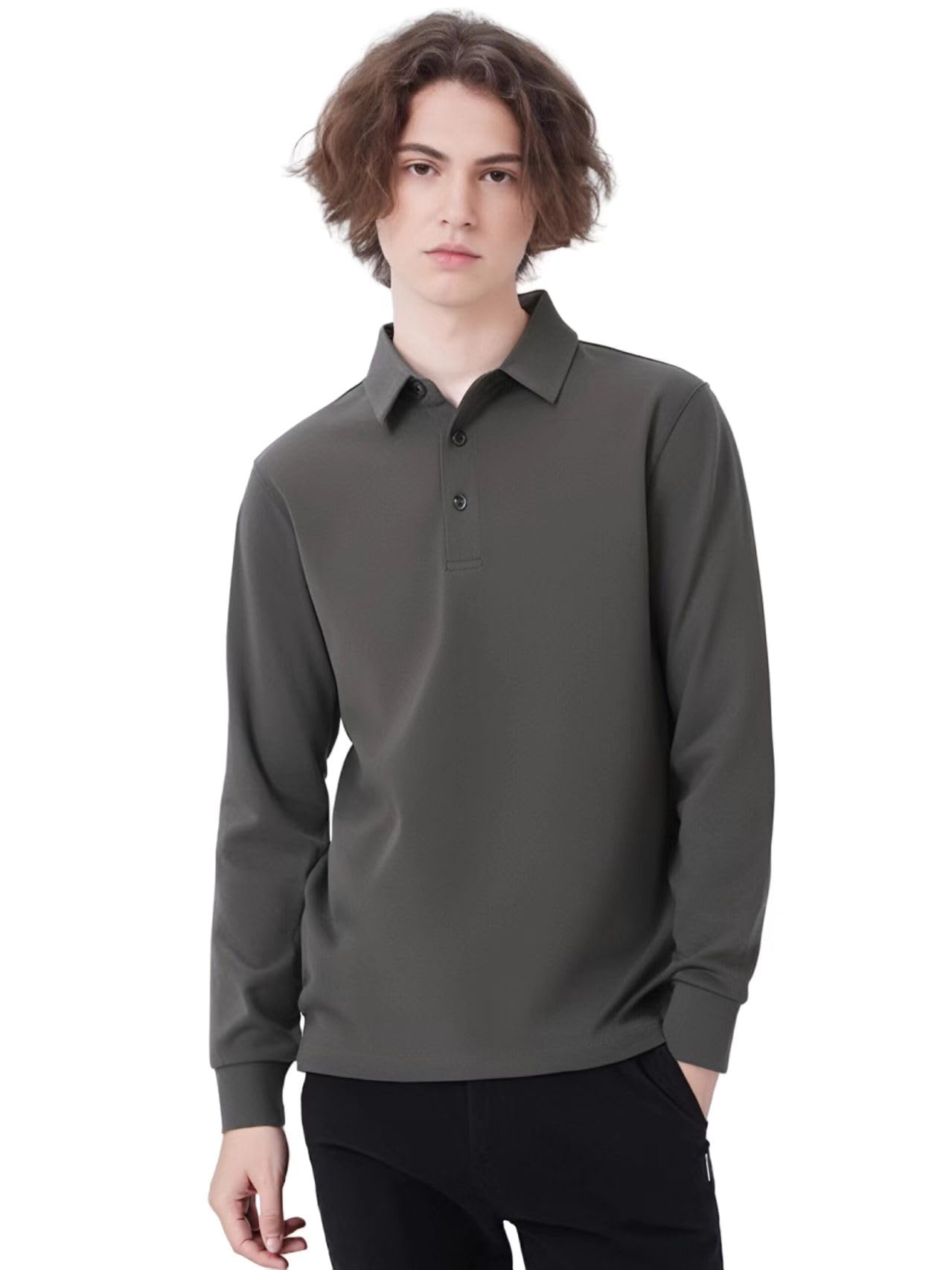 HAOKEKEMen's Polo Shirts Long Sleeve Cotton, Classic Golf Polo Shirt Regular Fit for Men Fall Winter Warm, T Shirts Full Sleeve for Men, Man's PoloTees M-XXL