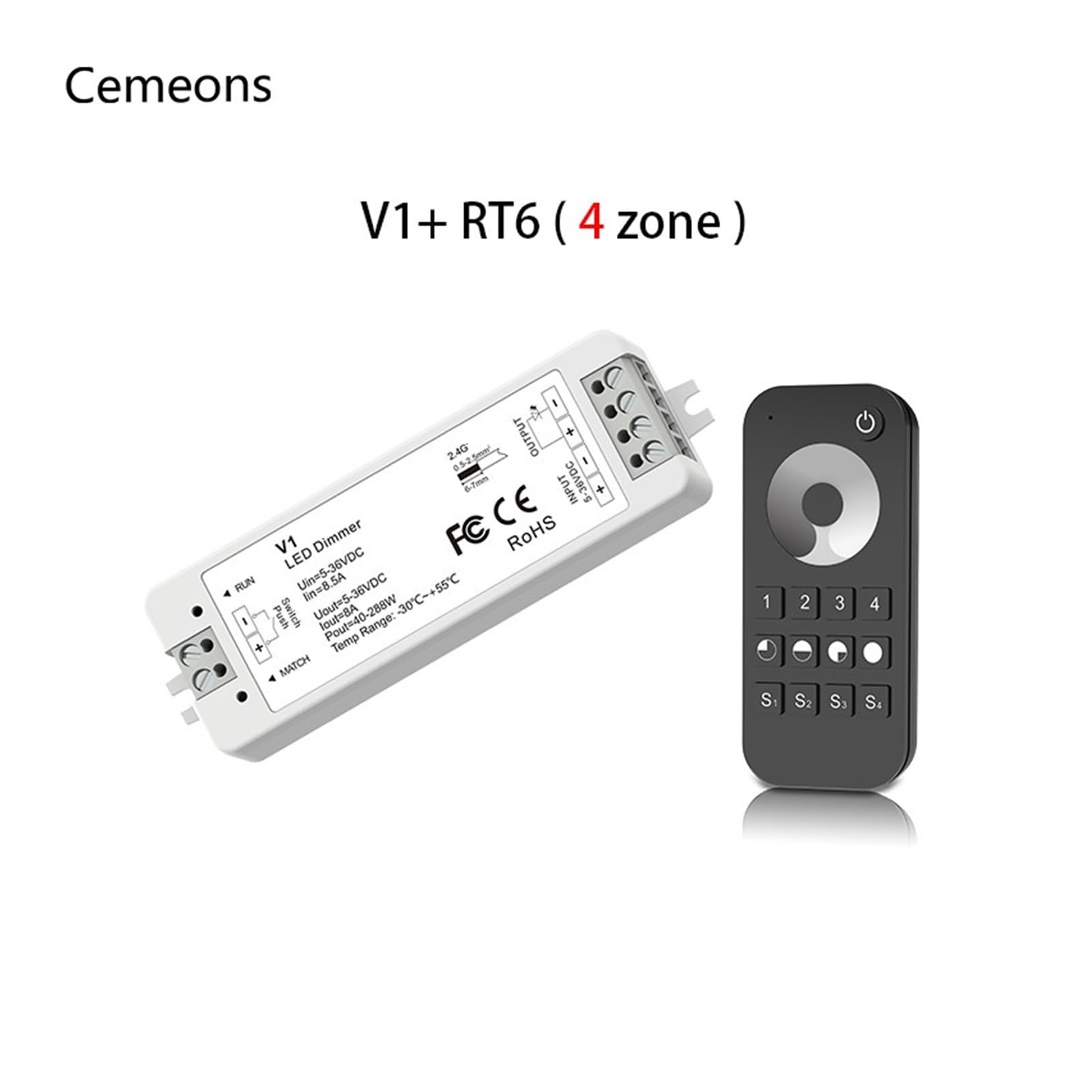 Atenuador LED V1 12V Controlador LED Zona 1 a 8 2,4G Control remoto táctil interruptor atenuador tira de luces LED 5V 24V 36V(V1 RT6)