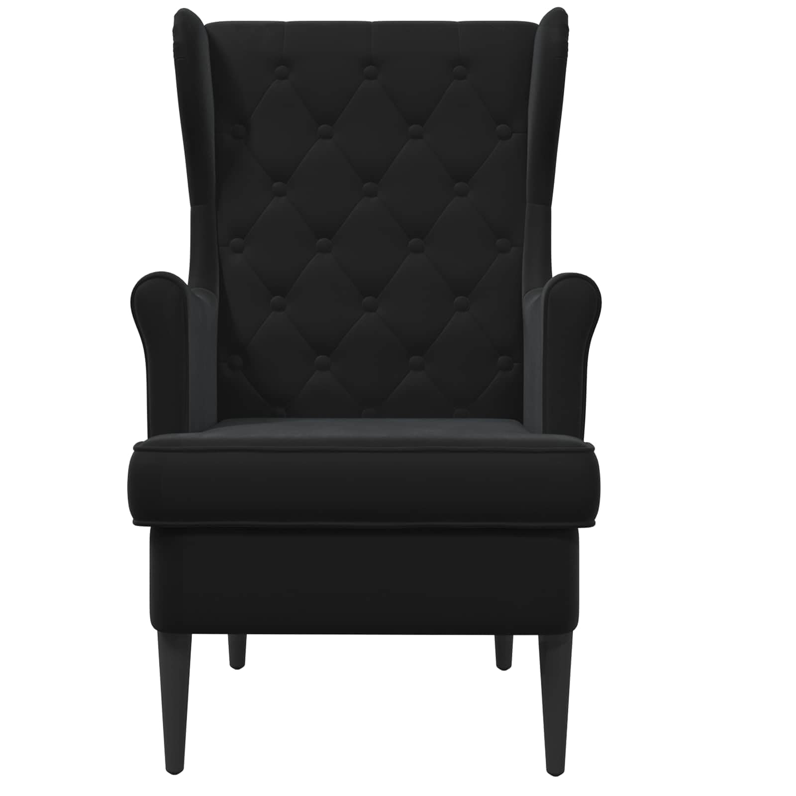 Poltrona in velluto nero, moderna poltrona imbottita con telaio in metallo e gambe in legno, comoda poltrona per soggiorno e camera da letto, 65 x 79 x 100 cm, portata fino a 110 kg