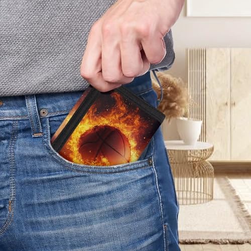 Basketball Kids Wallet for Boys Ages 5-7 Trifold Novelty Flame Leather Wallet for Teen Boys Cool Kids Wallets Lightweight Purse for Cash and Coin3