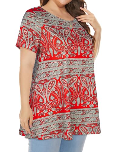Image of JOELLYUS Plus Size Tops for Women Tunic Floral Casual Short Sleeves T Shirts Flowy Blouses 2026