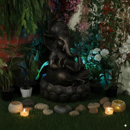 Image of Swarnhouse Lord Ganesha Decorative Water Fountain, 3 Feet Tall, Lotus Base, Indoor Outdoor Garden Decor (Article 3)