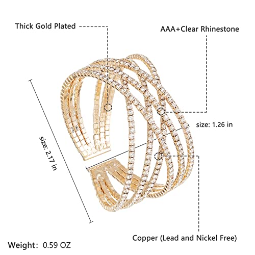 Sparkly Multi-layer Cross Rhinestone Crystal Cuff Bracelet Bangle for Women Costume Jewelry Formal Wedding Party2