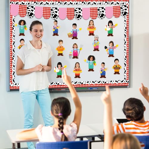 Image of gisgfim 80Pcs Farm Animal Farmer Cutouts Fall Back to School Decorations Bulletin Board Farmhouse Paper Cut-Outs Classroom Decor for DIY Craft Photo Wall Kindergarten Preschool Party Favor Supply