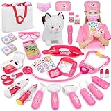 33Pcs Pet Doctor Kit for Toddlers - Dress Up Costume & Pretend Doctor Play Set with Cat Toy, Stethoscope, Portable Pet Vet Roleplay Toy, Christmas Birthday Gifts for Ages 3 4 5 6-8 Year Old Boys Girls