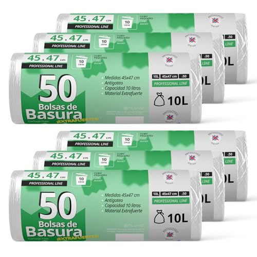 Bolsas de Basura, Bolsa Basura Resistente para Cubos Basura 10L, Antigoteo, Bolsas Ideales para Papelera de Baño, Oficina o Cocina, Apta Todo Tipo de Desechos, 45x47 cm - Ofituria (300 bolsas, 10L)