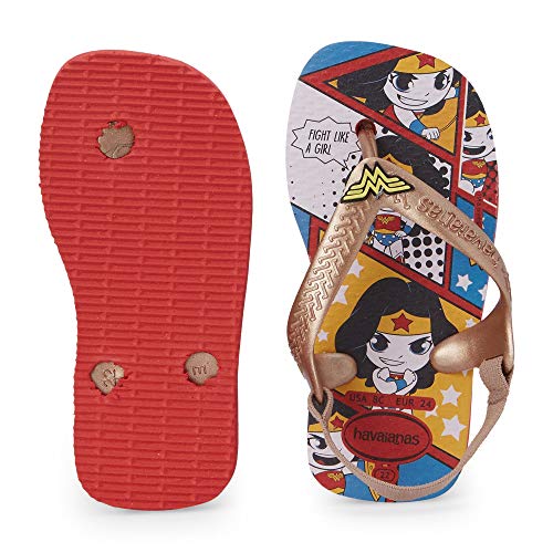 Chinelo, Havaianas, New Baby Herois, Bebê Unissex, Vermelho Rubi/Rose Gold Metalico, 21