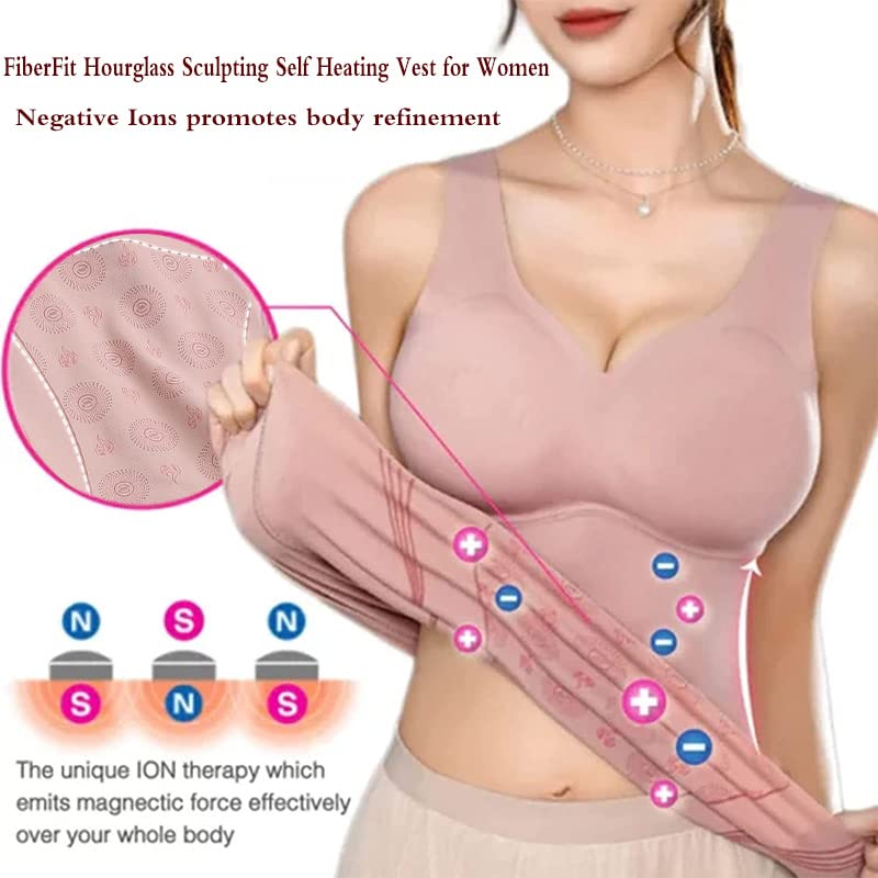 Dimleen FiberFit Hourglass Sculpting Self Heating Vest for Women 2-in-1 Built-in Bra Negative Ions Thermal Underwear Warm,Breathable (pink,XL,X-Large)